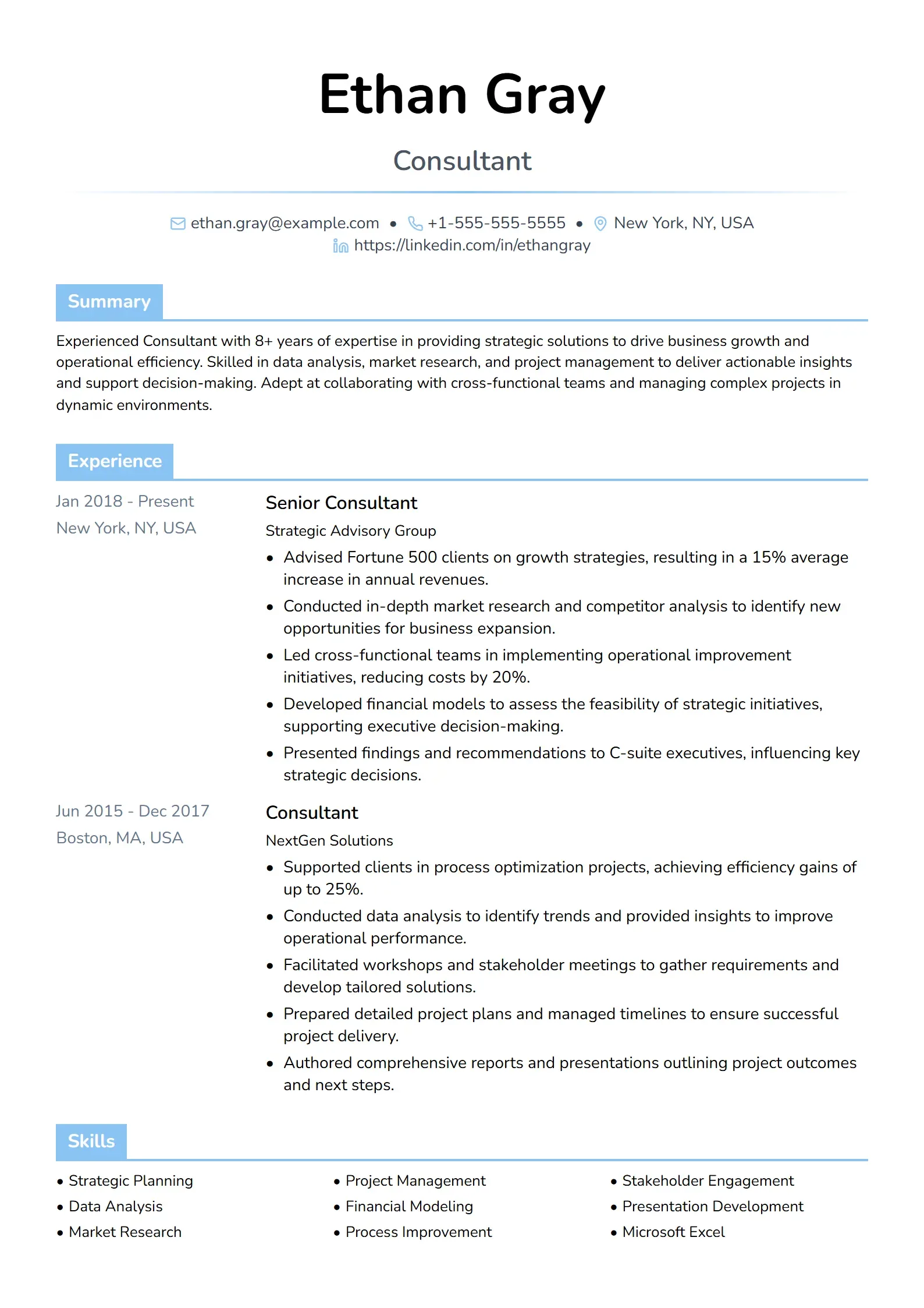 Advisor Resume preview
